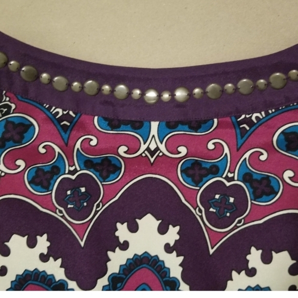 Nicloe Miller Geometric Paisley Purple tunic Shift dress Wrinkle free size 10 - Picture 8 of 12